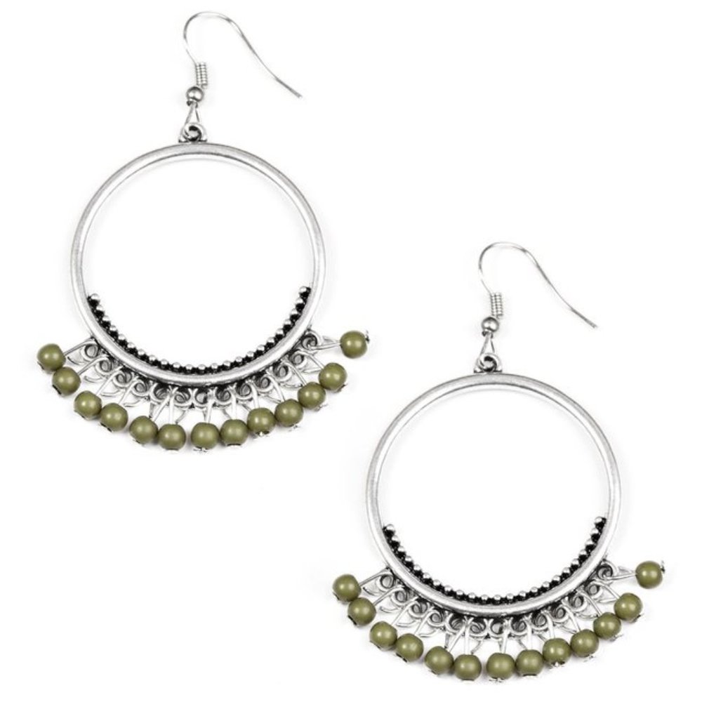 Silver and green beaded Paparazzi earrings